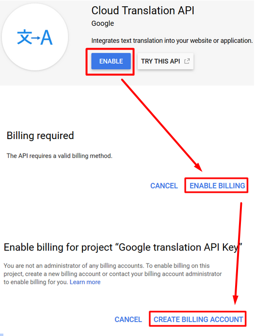 How to create Google Translation API Key for Multiple Language